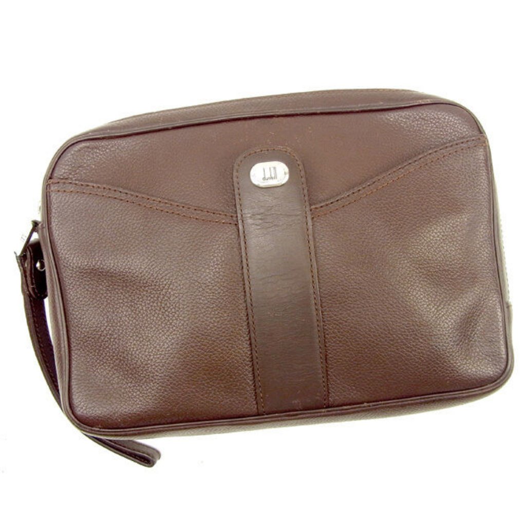 Auth Dunhill Clutch Bag Brown Silver Mens